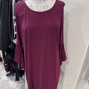 Elegant maroon Dress with Bell Sleeves and bling